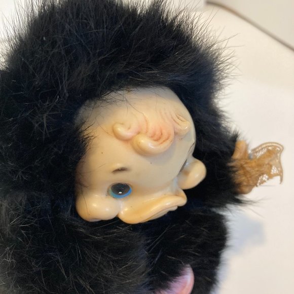 Vintage 6" Furry Baby Duck Doll Figure Black Fuzzy Bundle Plastic Head - Picture 2 of 9